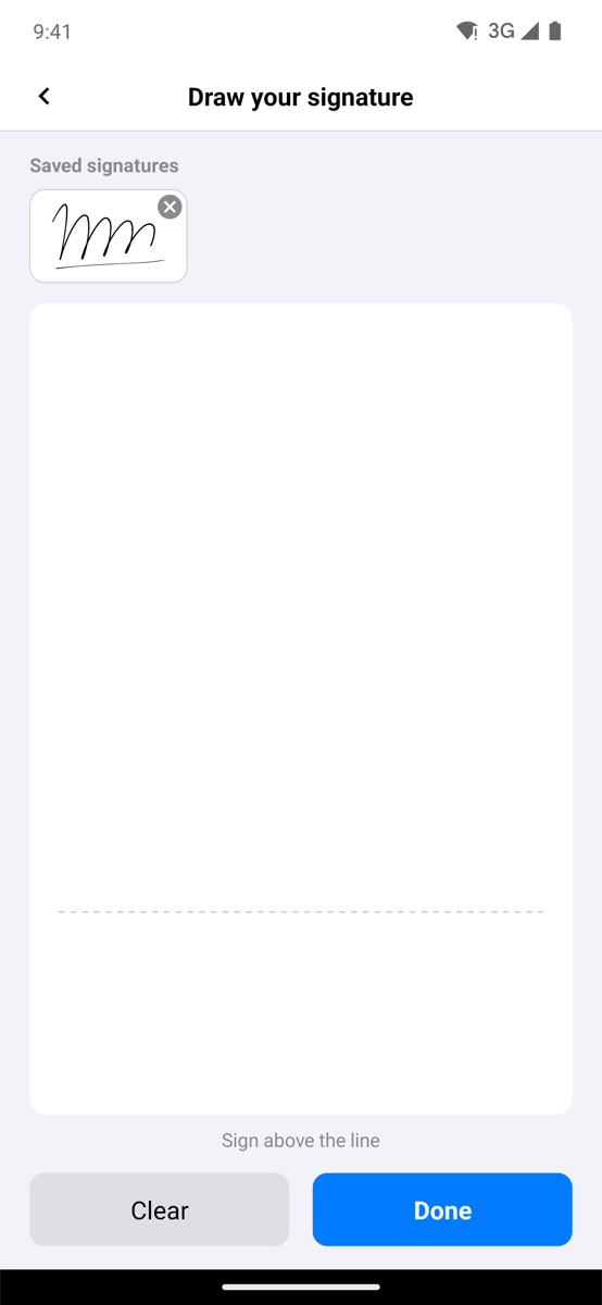 The saved signatures list