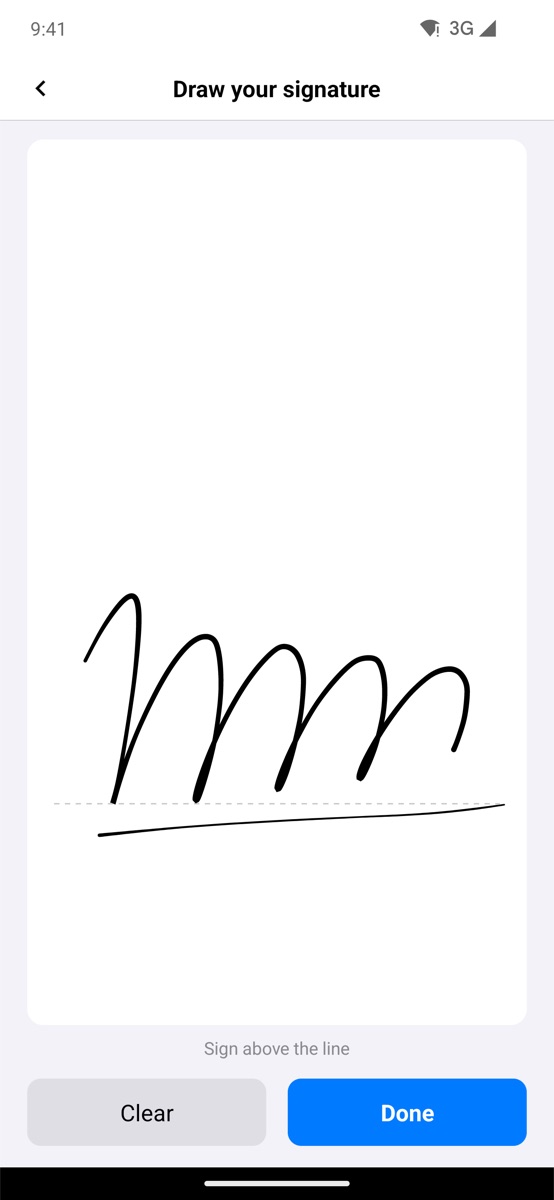 Drawing a signature on the pad